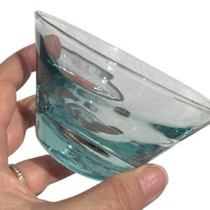 Libbey Aqua Saturn rippled bowls, set of 3, by Frieda, pressed glass, vintage